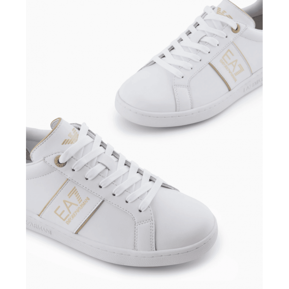 Lace Up White/Gold Leather Trainer