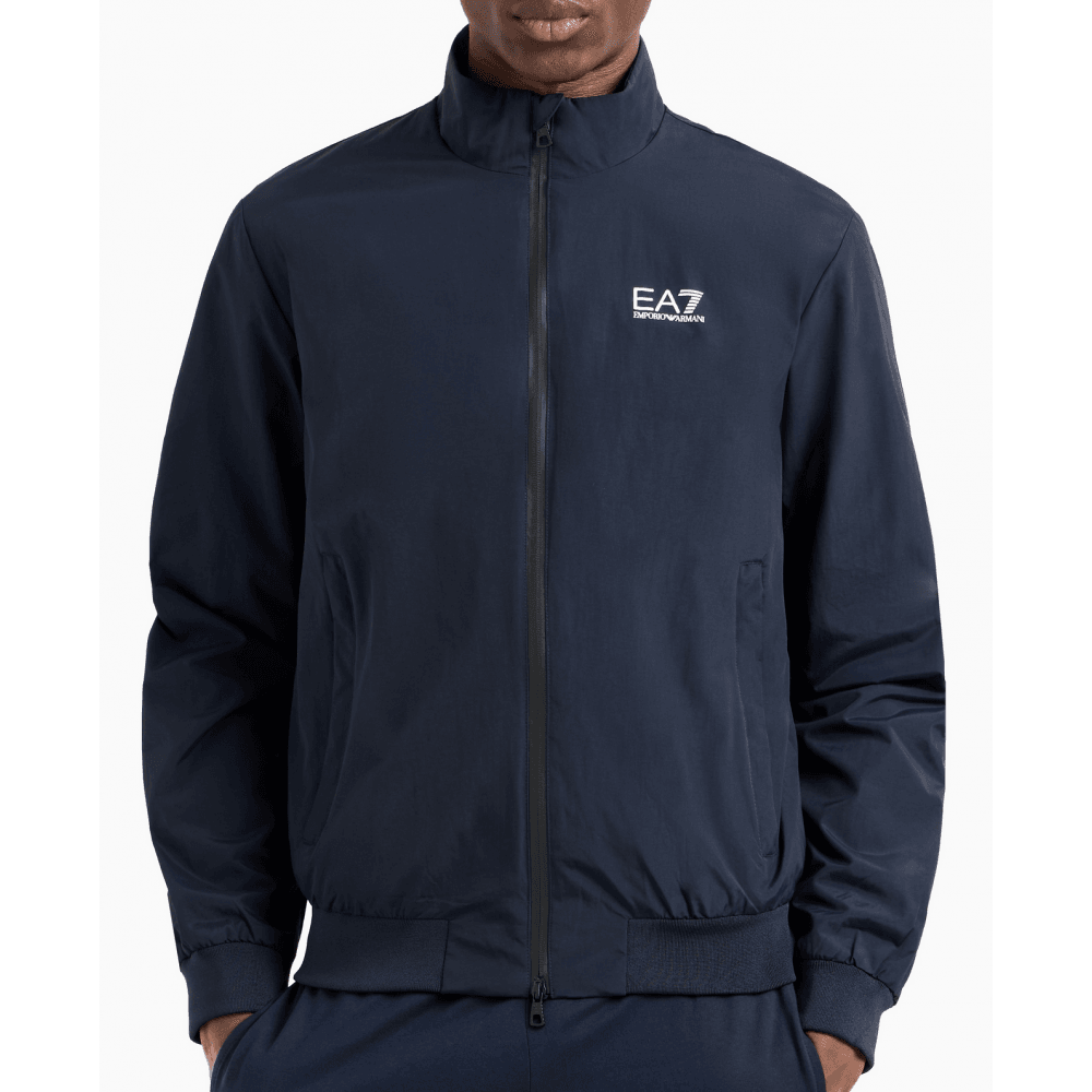 Funnel Neck Zip Up Navy Jacket