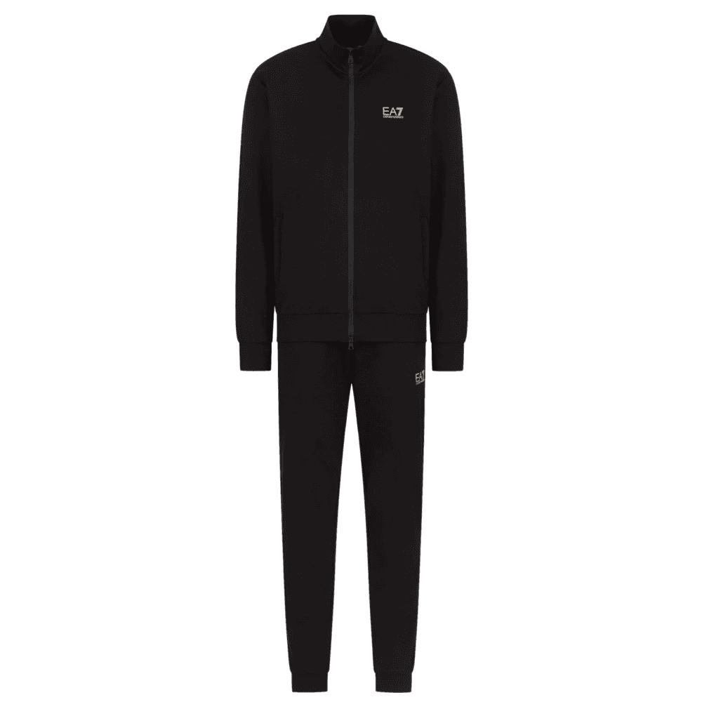 Zip Up Funnel Neck Black/White Cotton Tracksuit