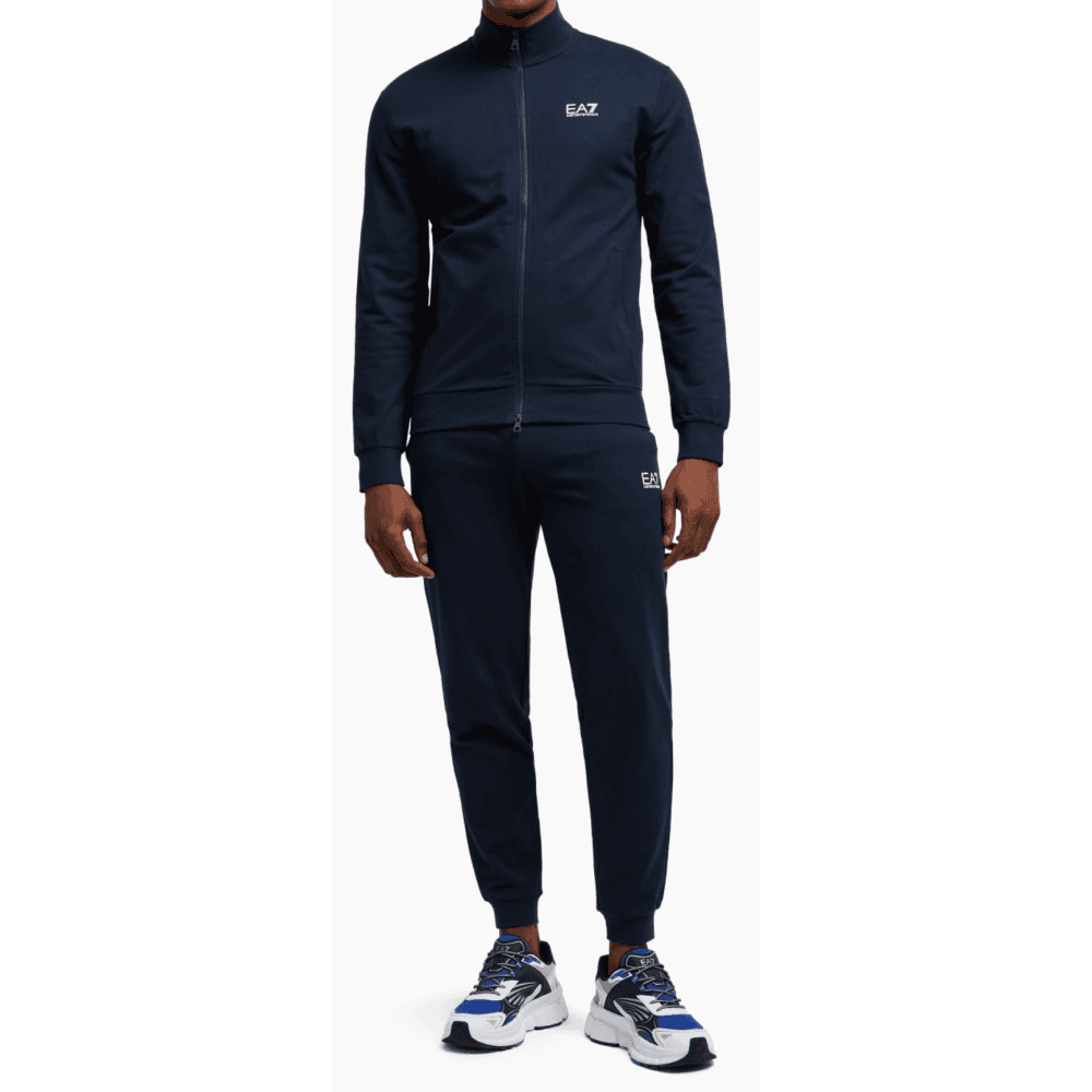 Zip Up Funnel Neck Navy Cotton Tracksuit