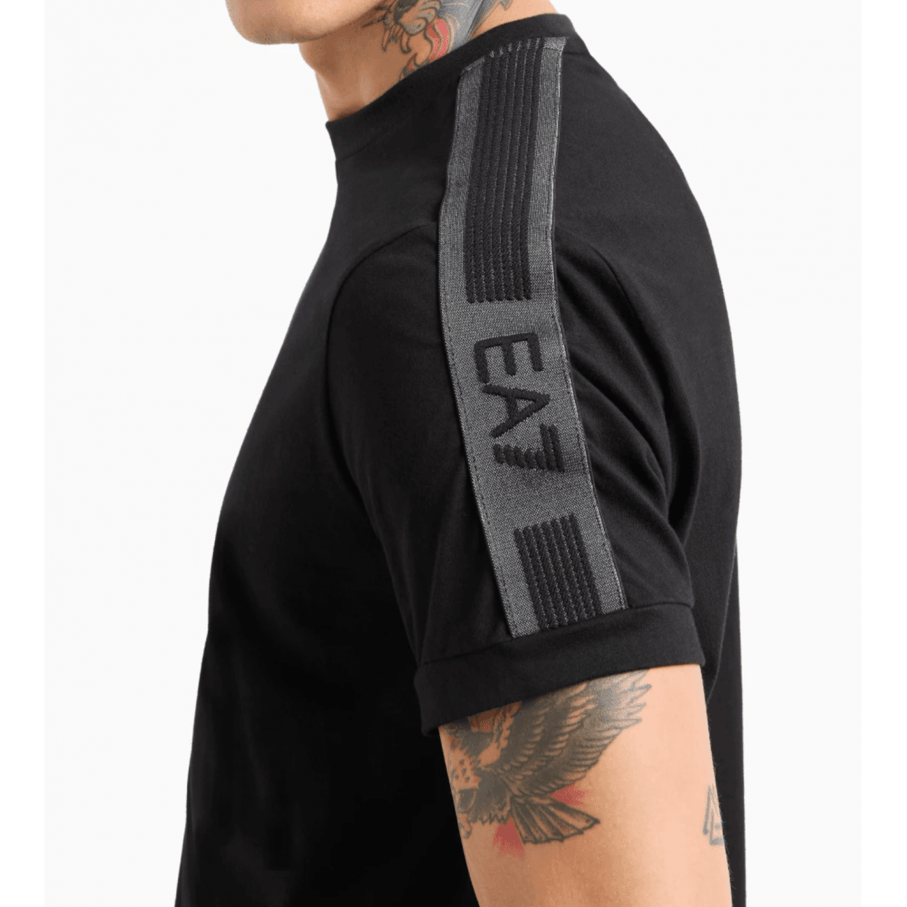 Taped Shoulder Logo Black T-Shirt