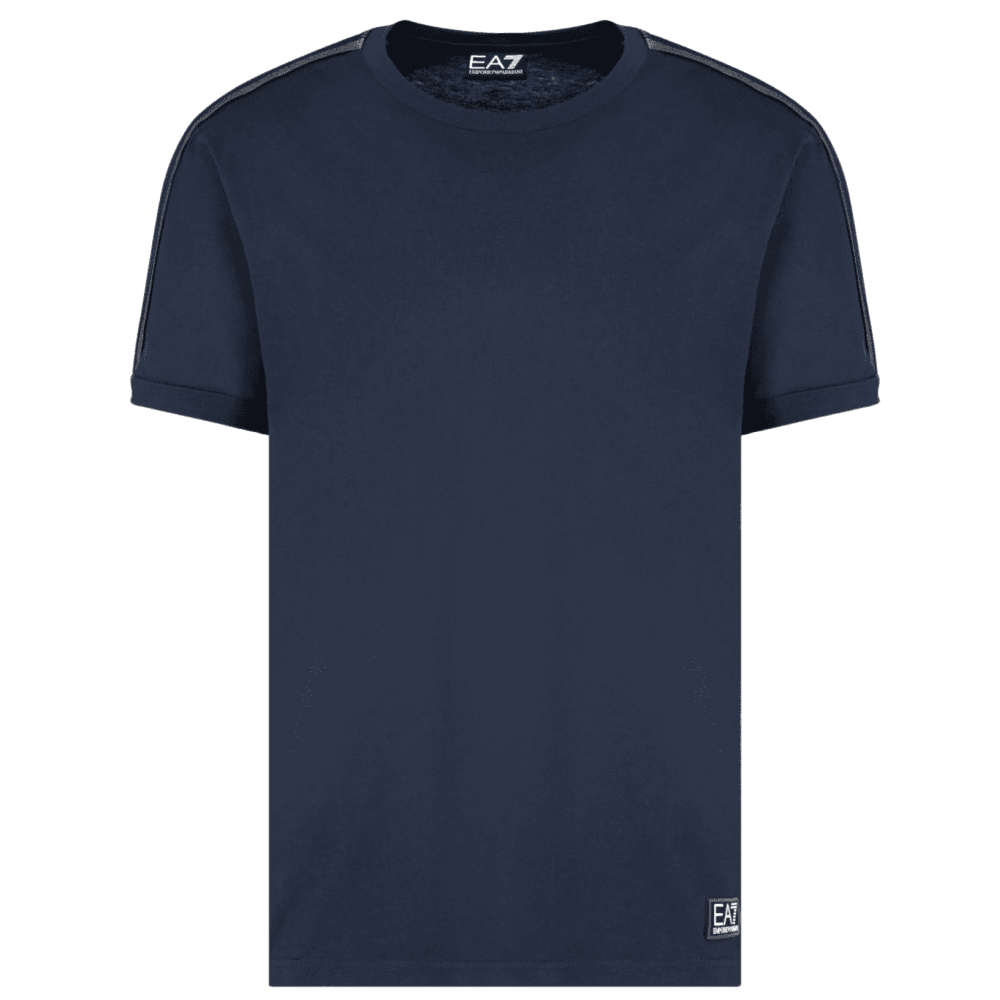 Taped Shoulder Logo Navy T-Shirt