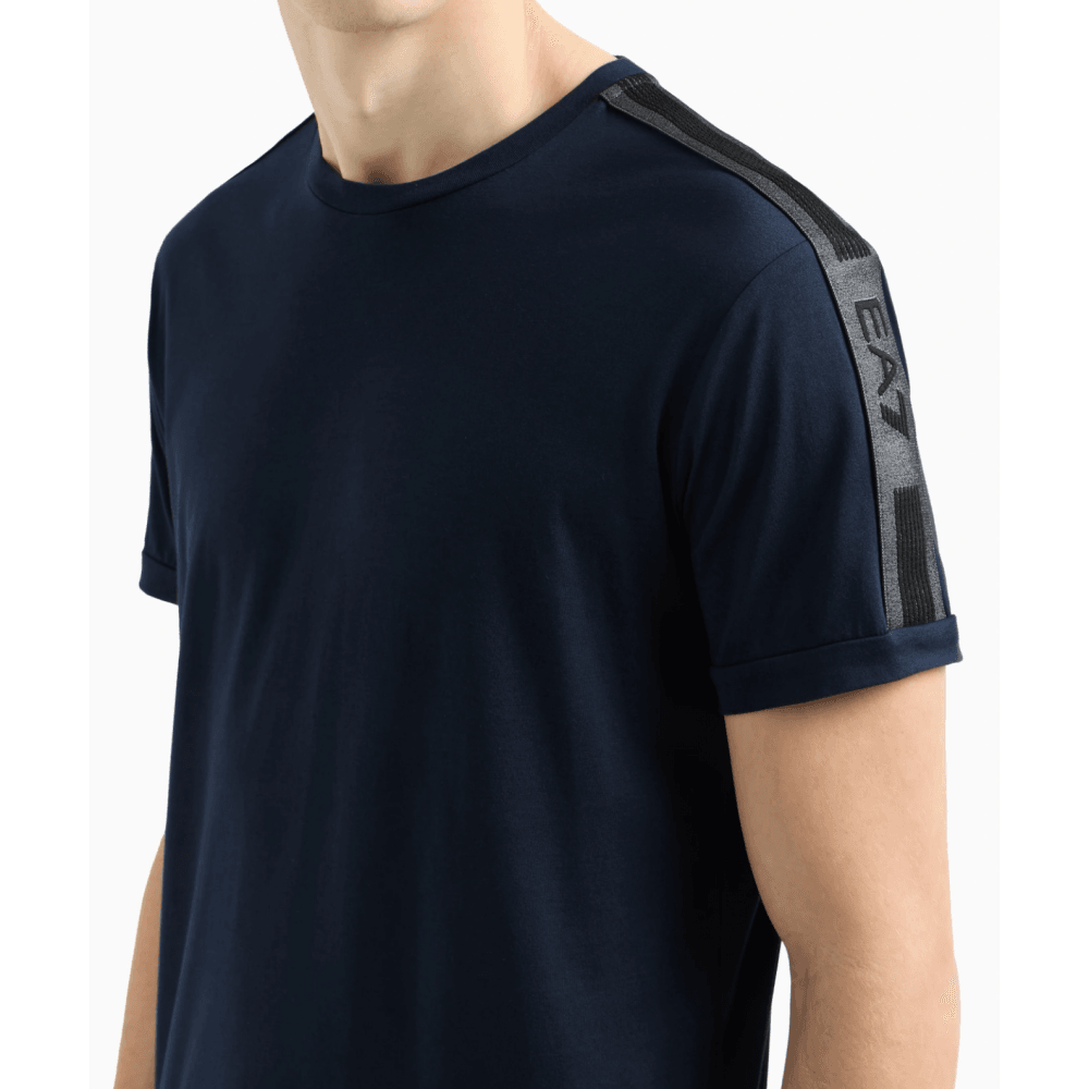 Taped Shoulder Logo Navy T-Shirt