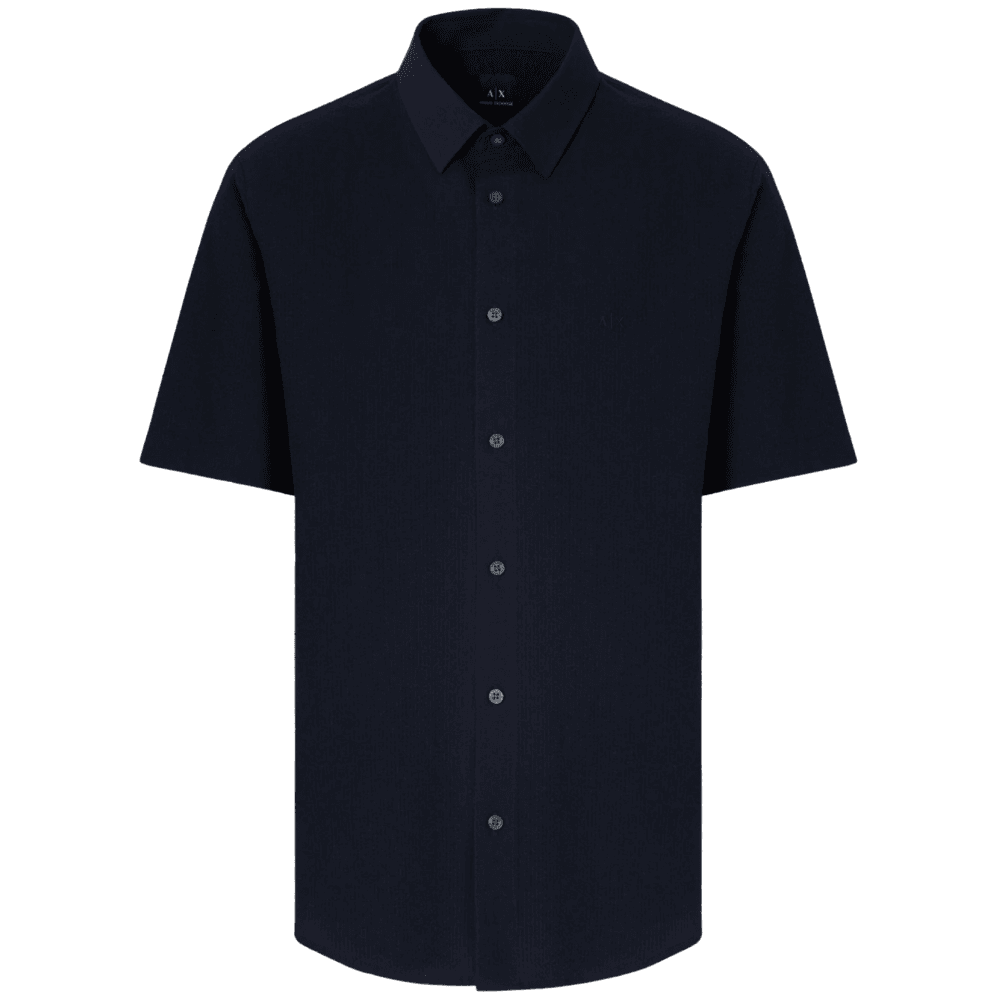 Seersucker Textured Short Sleeve Navy Shirt