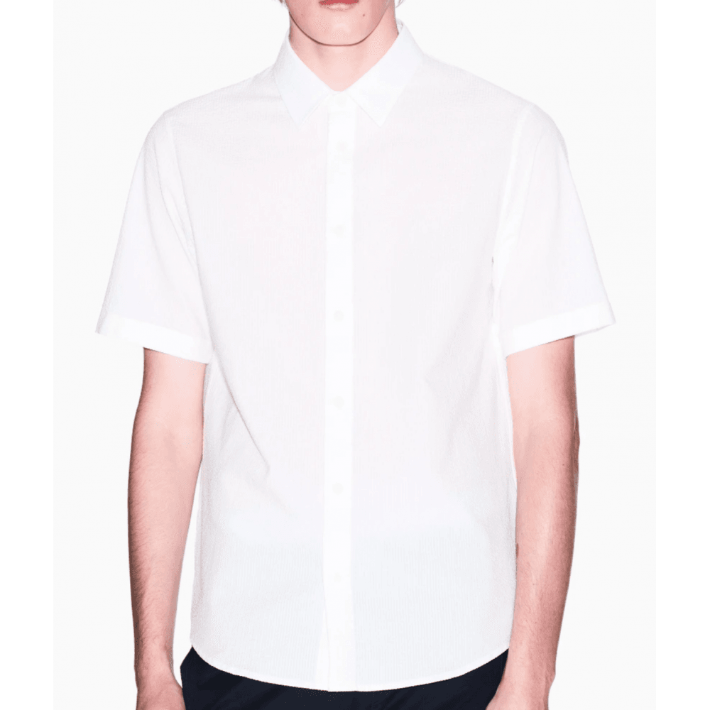 Seersucker Textured Short Sleeve White Shirt
