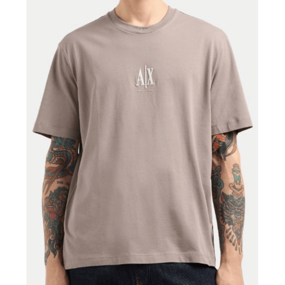 Cotton AX Embroidered Logo Icon Brown T-Shirt
