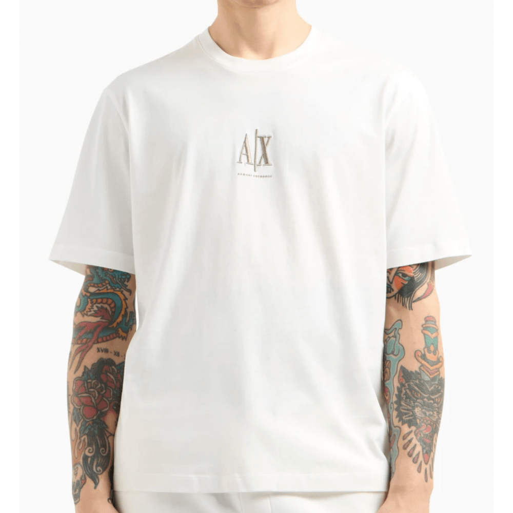 Cotton AX Embroidered Logo Icon White T-Shirt
