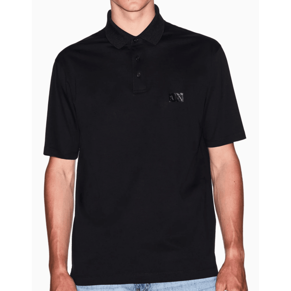 Mercerized Cotton Rubber AX Black Polo Shirt