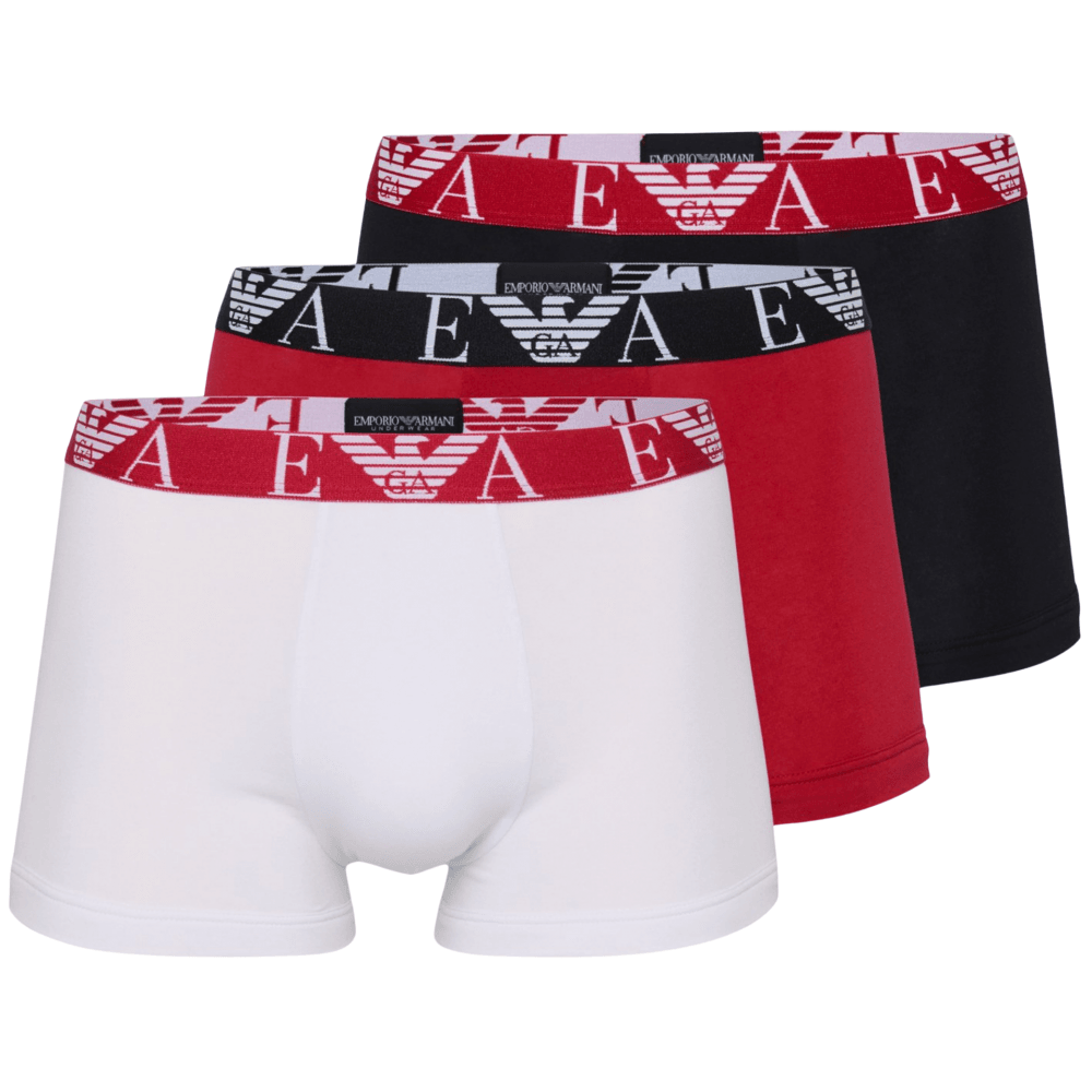 3-Pack Stretch Cotton Red/Navy/White Boxer Trunks