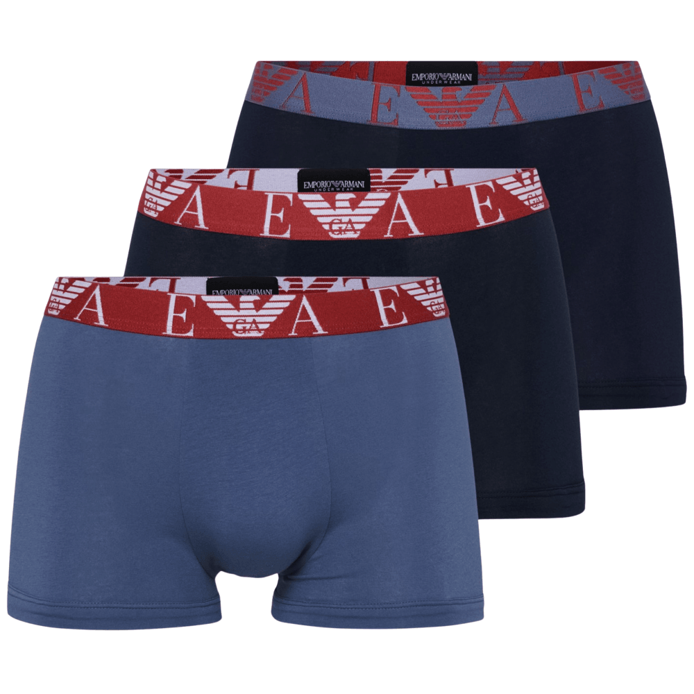 3-Pack Stretch Cotton Blue/Red Boxer Trunks