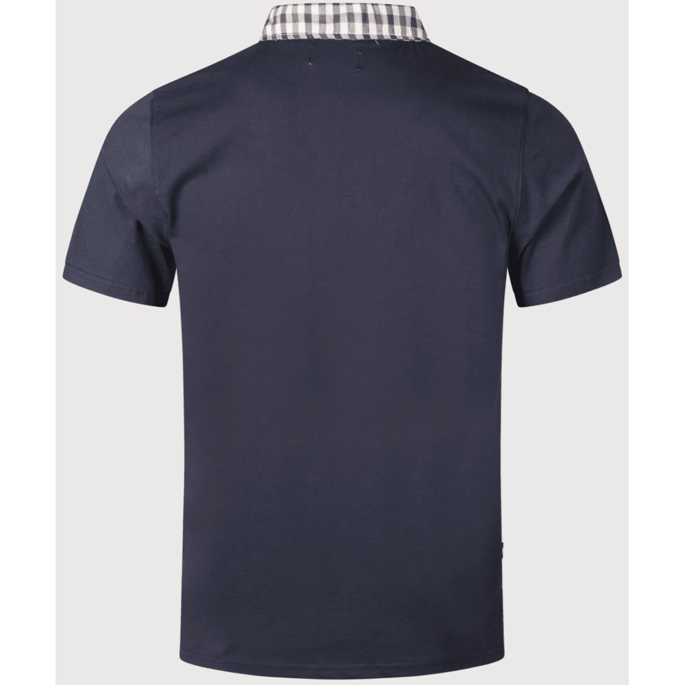 Supima Cotton Check Collar Navy Polo Shirt