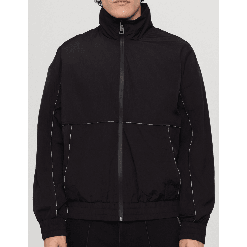Piping Logo Black Windbreaker Jacket