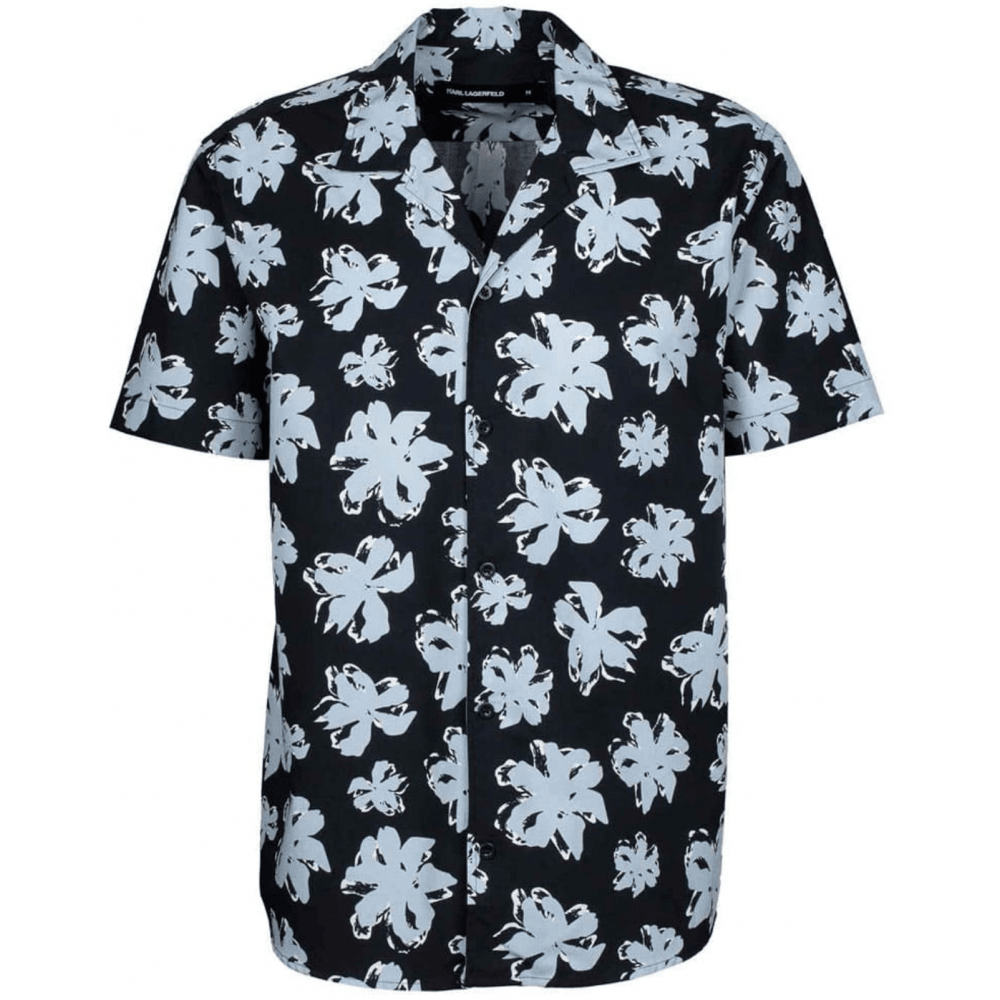 Floral All Over Cuban Collar Black Shirt
