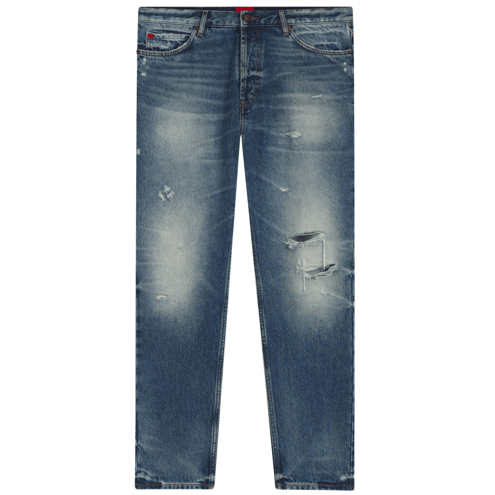 HUGO 634 Tapered Fit Distressed Blue Jeans