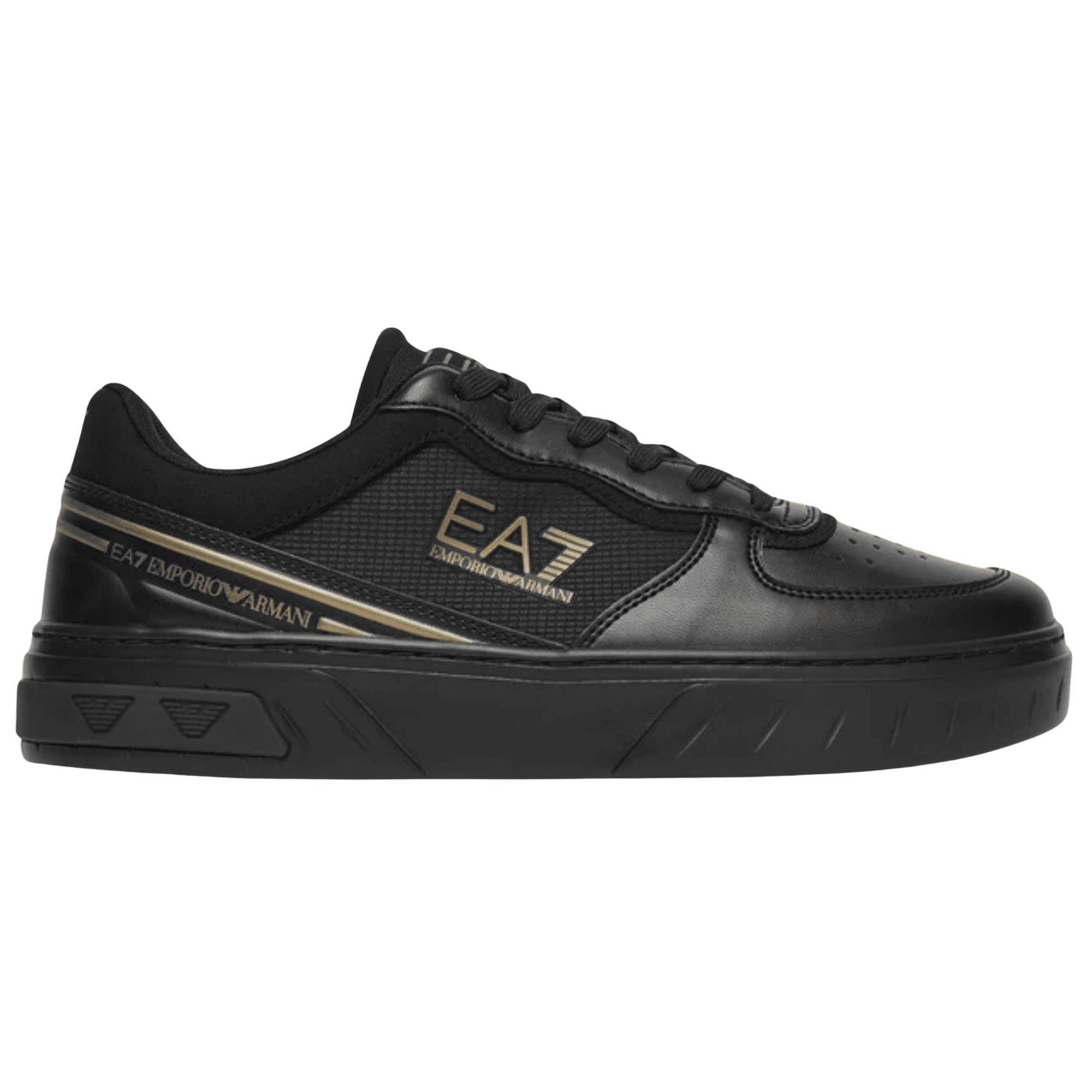 Lace Up Leather/Mesh Black/Gold Trainer