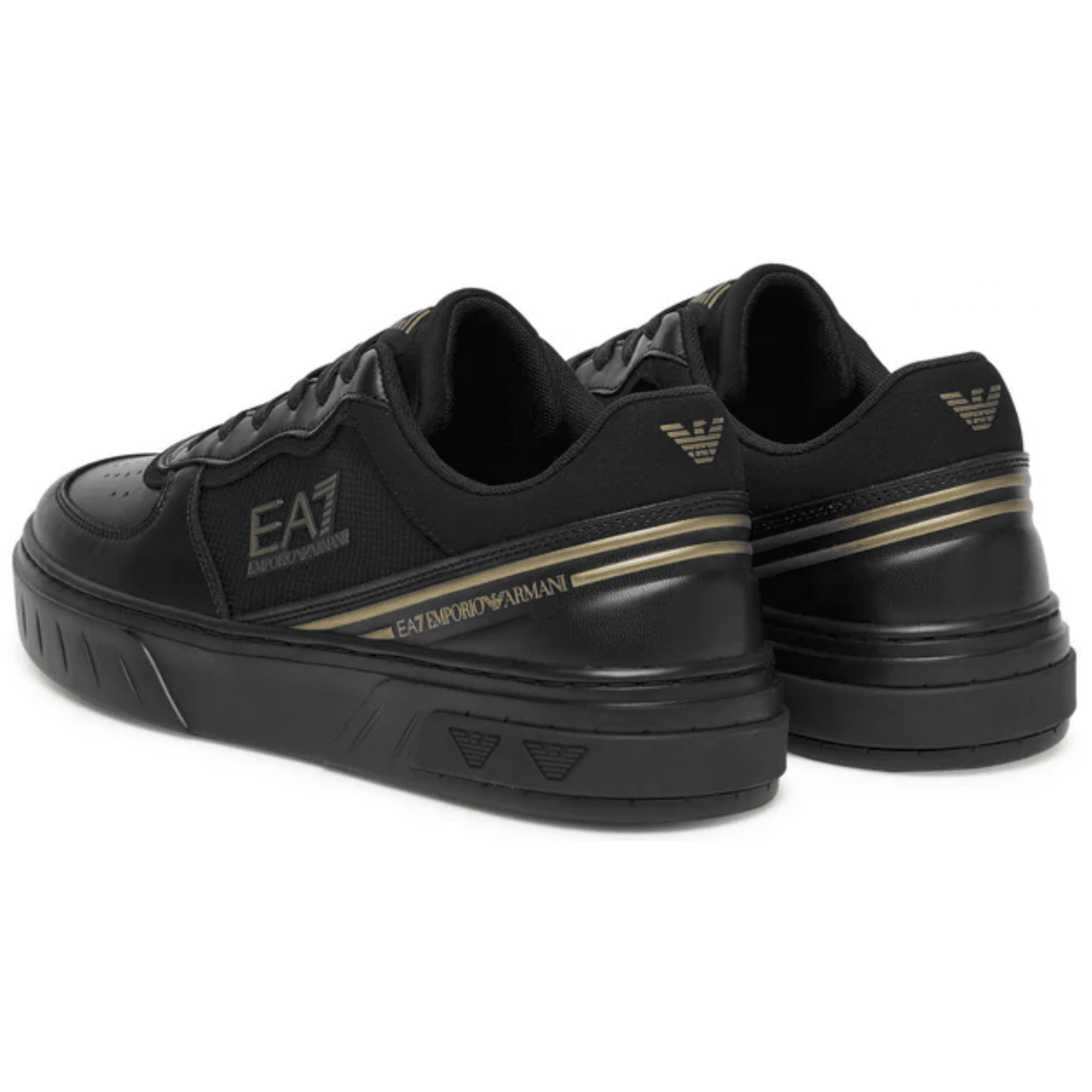 Lace Up Leather/Mesh Black/Gold Trainer