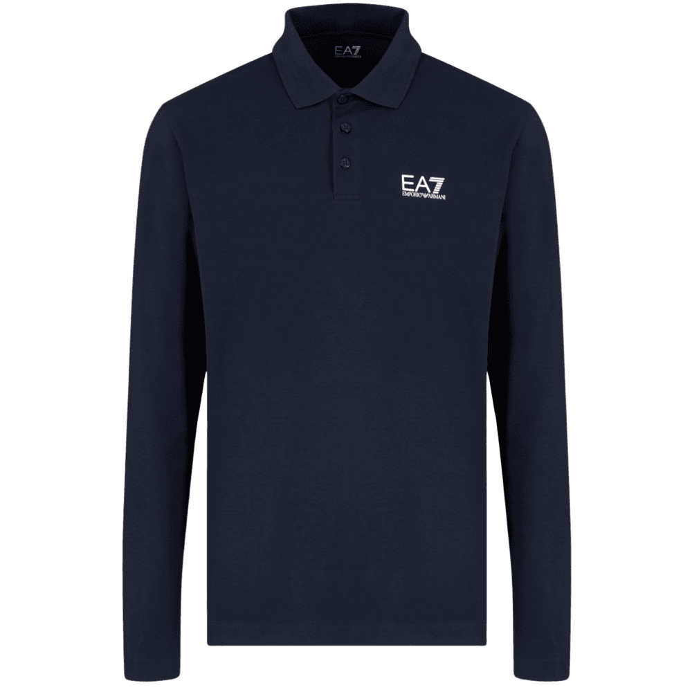 Long Sleeve Pique Cotton Navy Polo Shirt