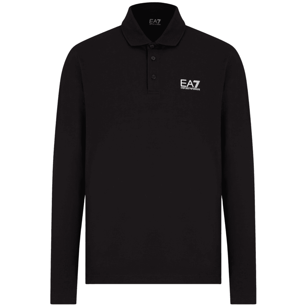 Long Sleeve Pique Cotton Black Polo Shirt
