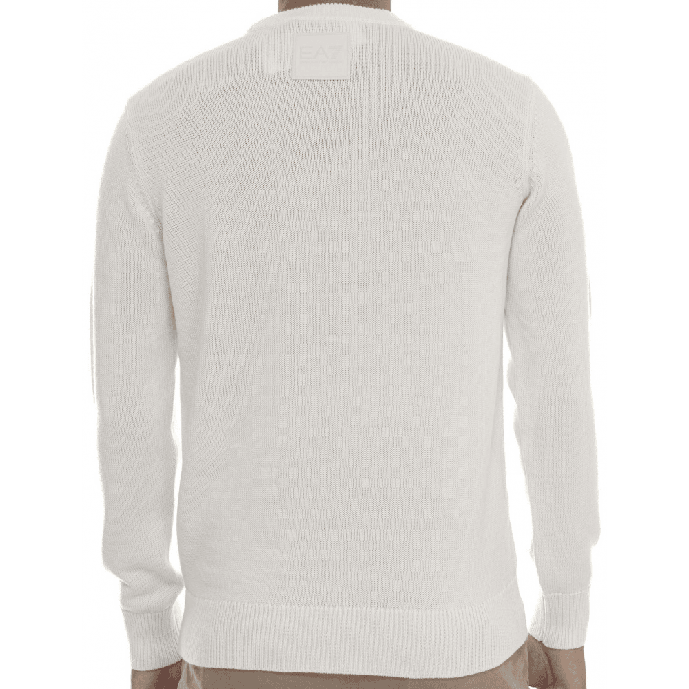 Crew Neck Rubber Logo Cream Knitwear Sweater