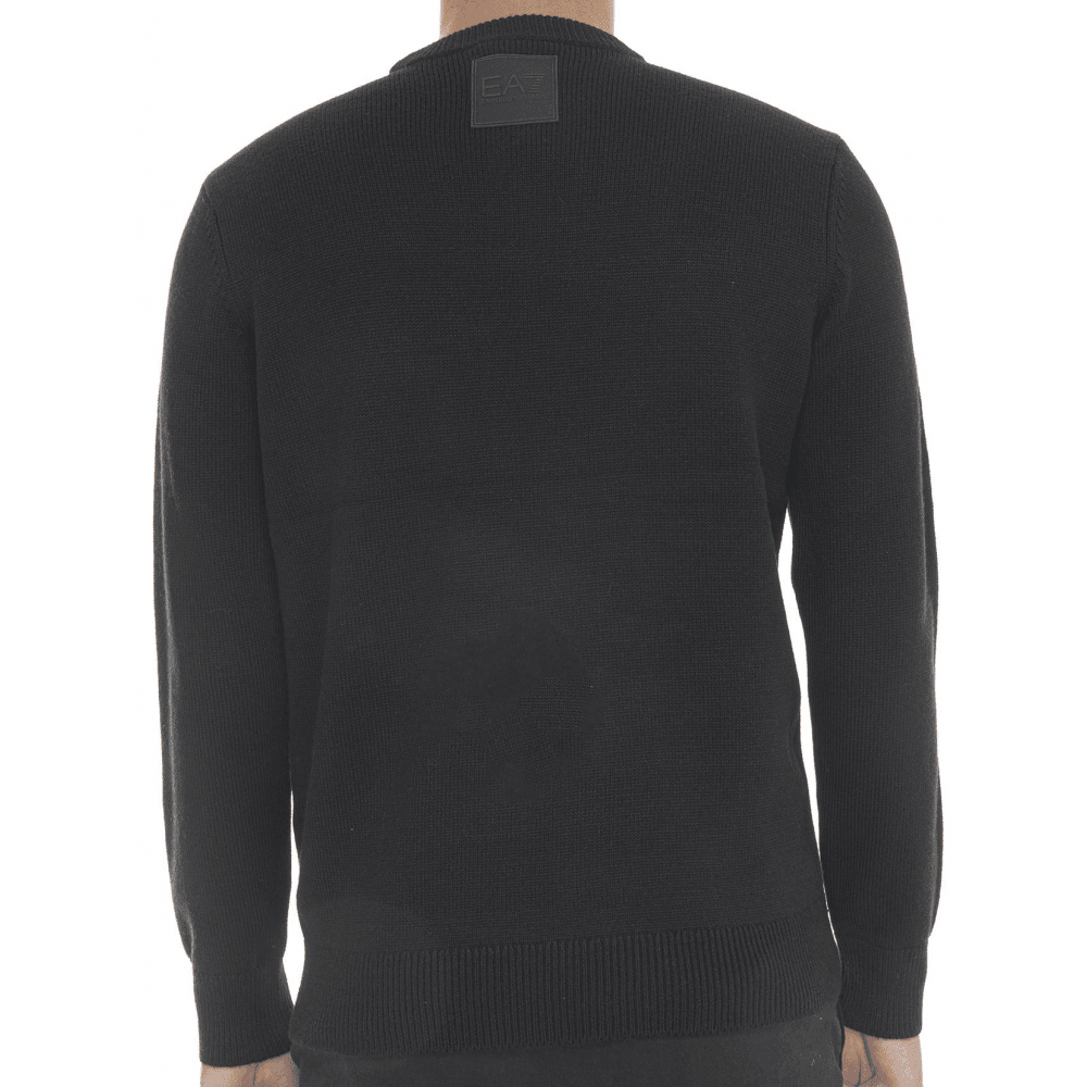 Crew Neck Rubber Logo Black Knitwear Sweater