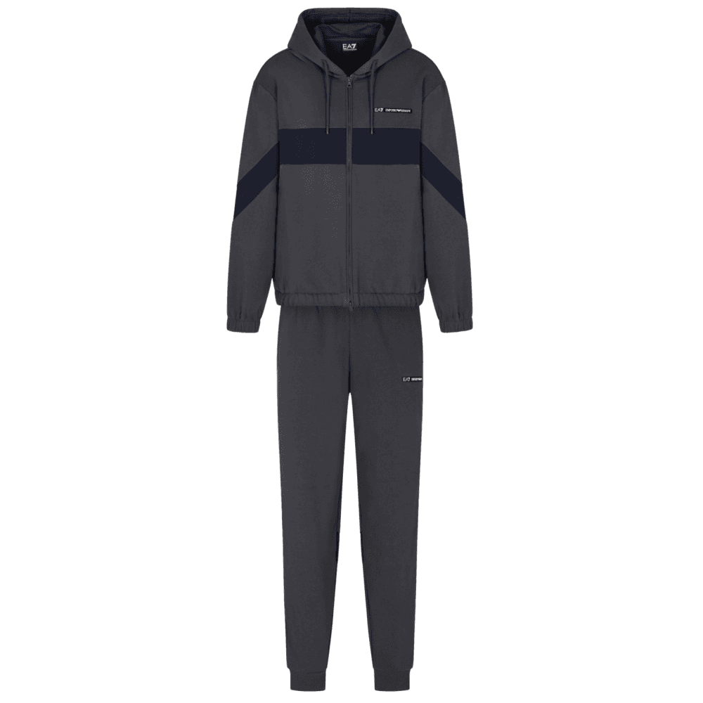 Colour Block Grey/Blue Hooded Tracksuit
