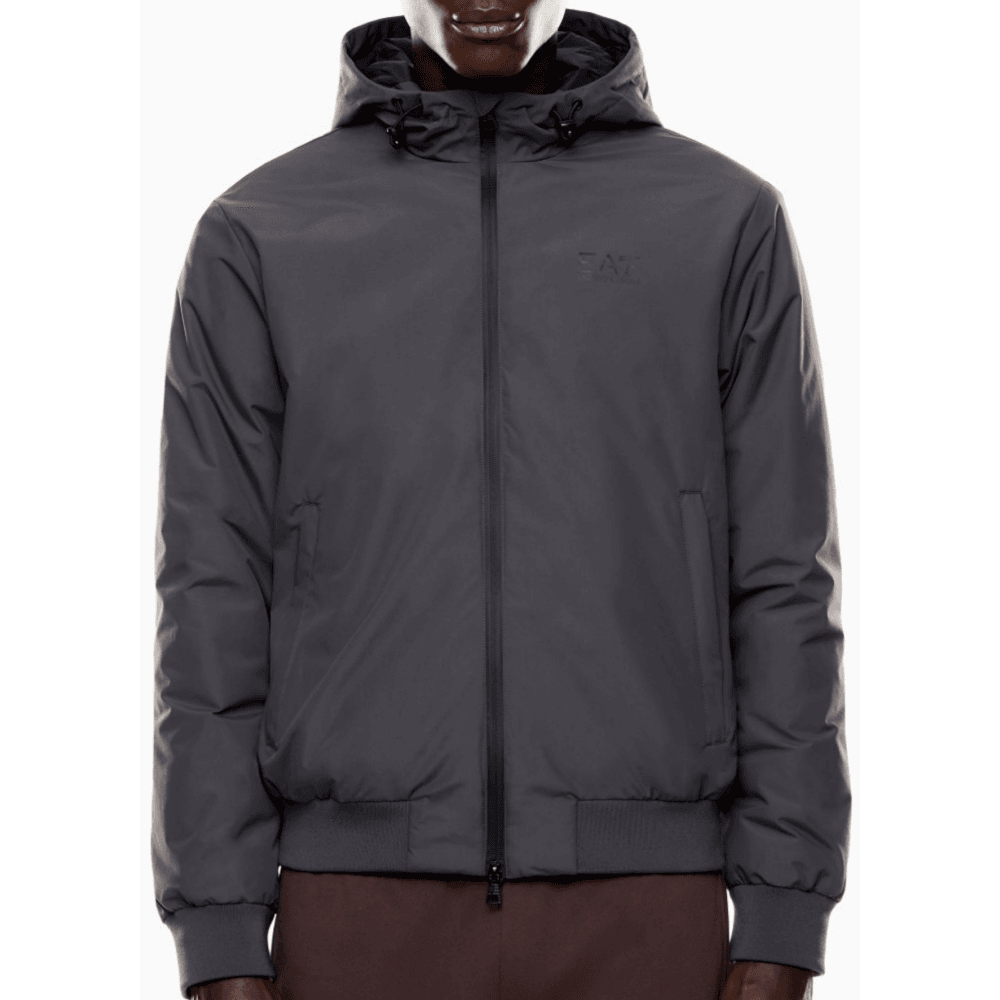 Technical Fabric hooded Grey Bomber Jacket