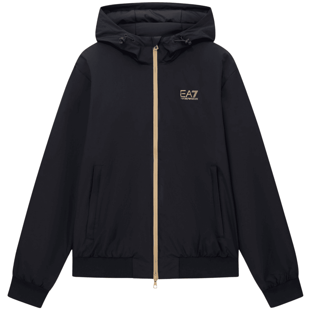 Technical Fabric hooded Black/Gold Bomber Jacket