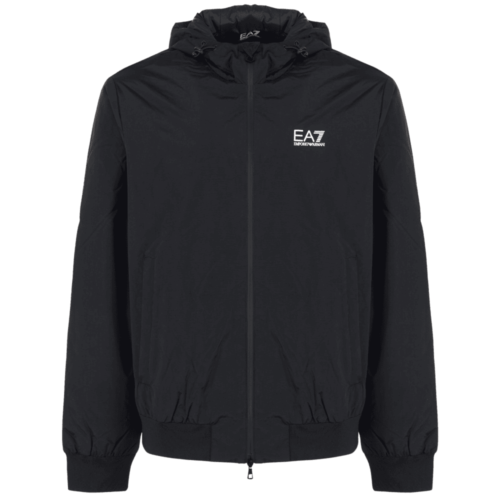 Technical Fabric hooded Black Bomber Jacket