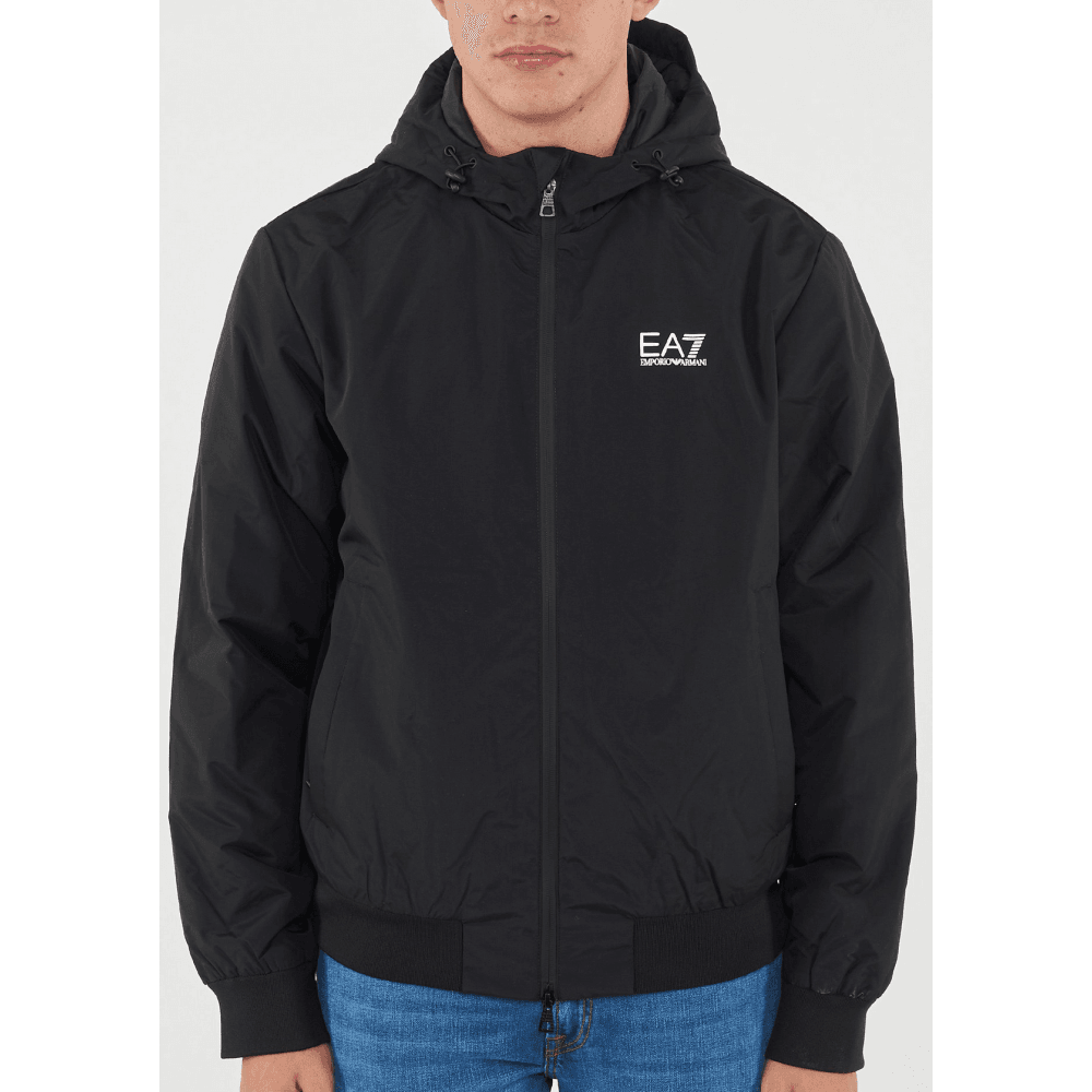 Technical Fabric hooded Black Bomber Jacket
