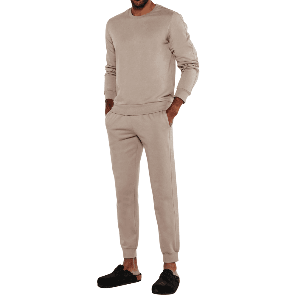 Crew Neck Tape Logo Beige Tracksuit