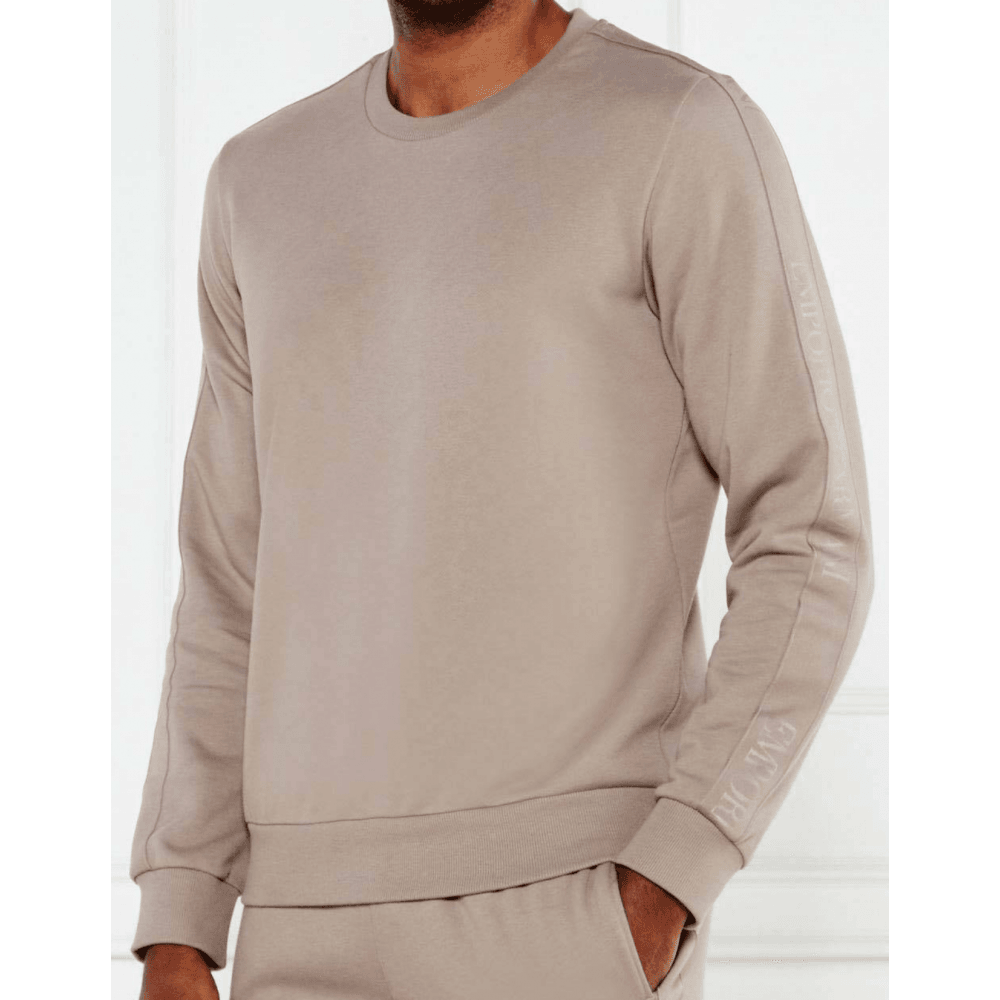 Crew Neck Tape Logo Beige Tracksuit