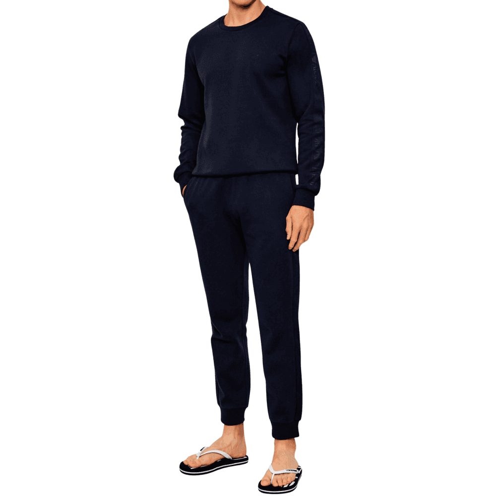 Crew Neck Tape Logo Navy Tracksuit