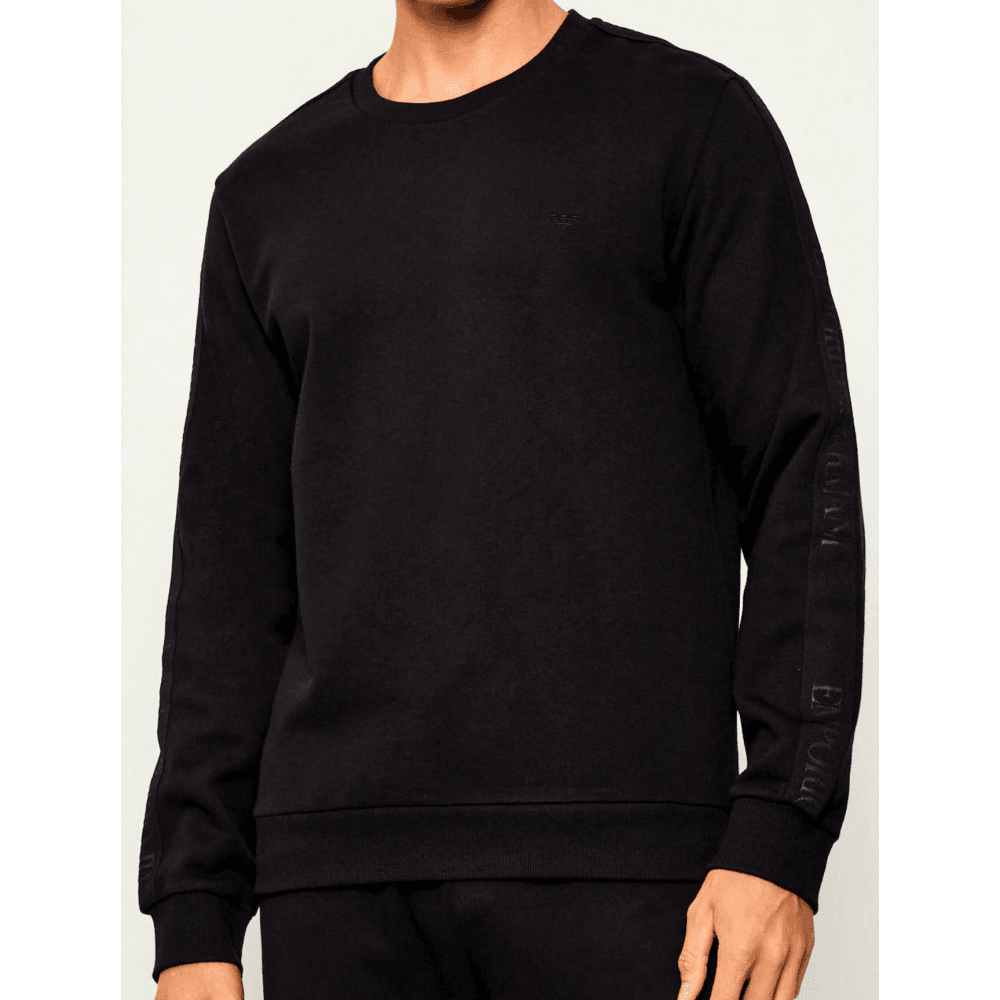 Crew Neck Tape Logo Black Tracksuit