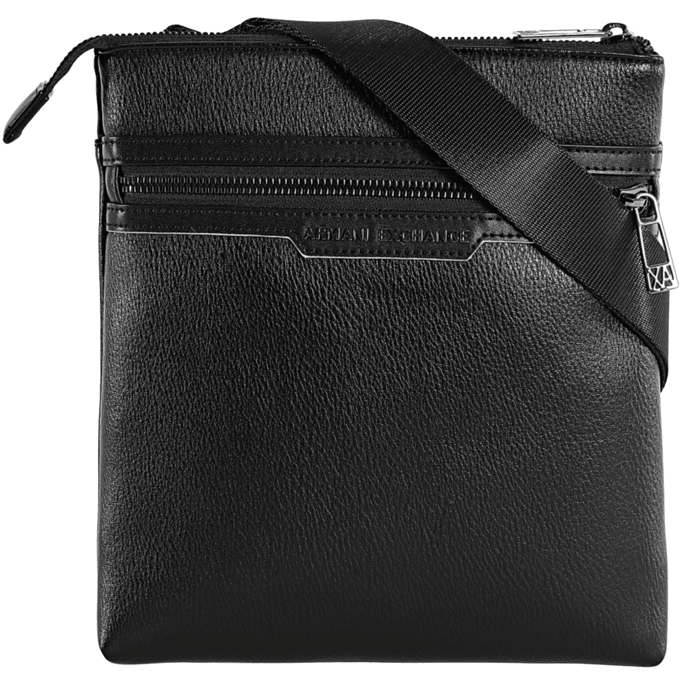 Grain Leather Metal Logo Black Pouch Bag