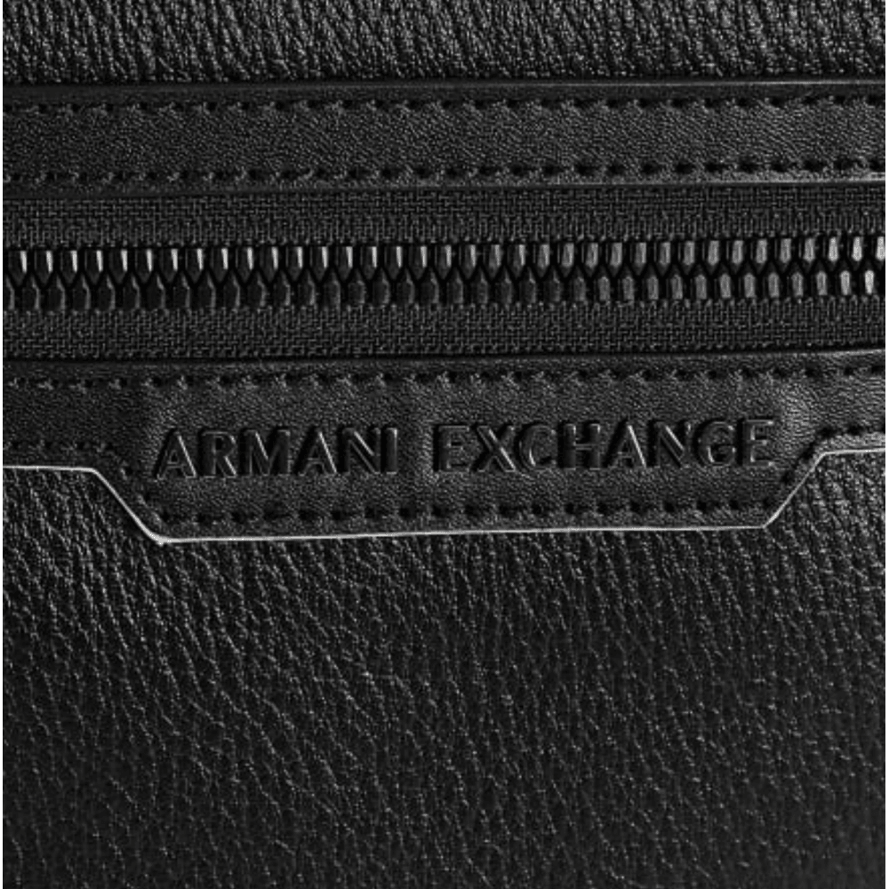 Grain Leather Metal Logo Black Pouch Bag