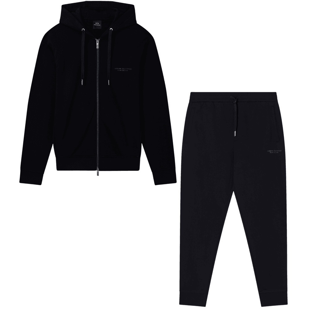 Cotton Tonal Logo Black Zip Hooded Tracksuit