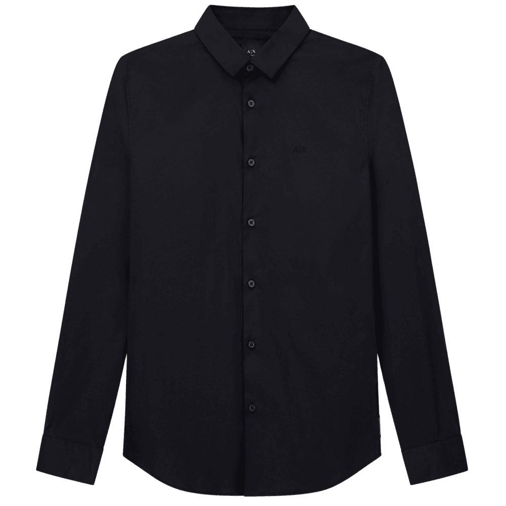 Embroidered Logo Button Up Black Shirt