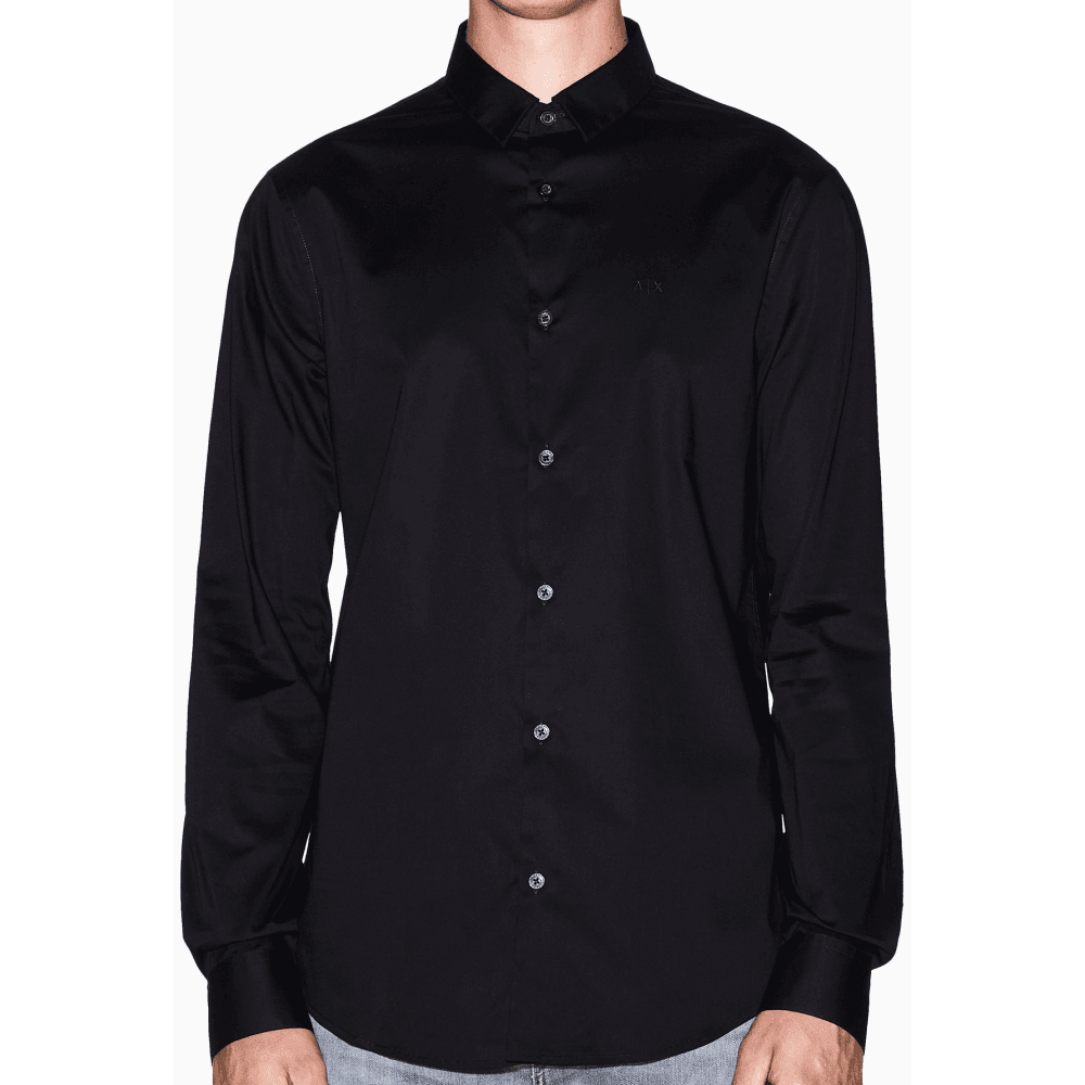Embroidered Logo Button Up Black Shirt