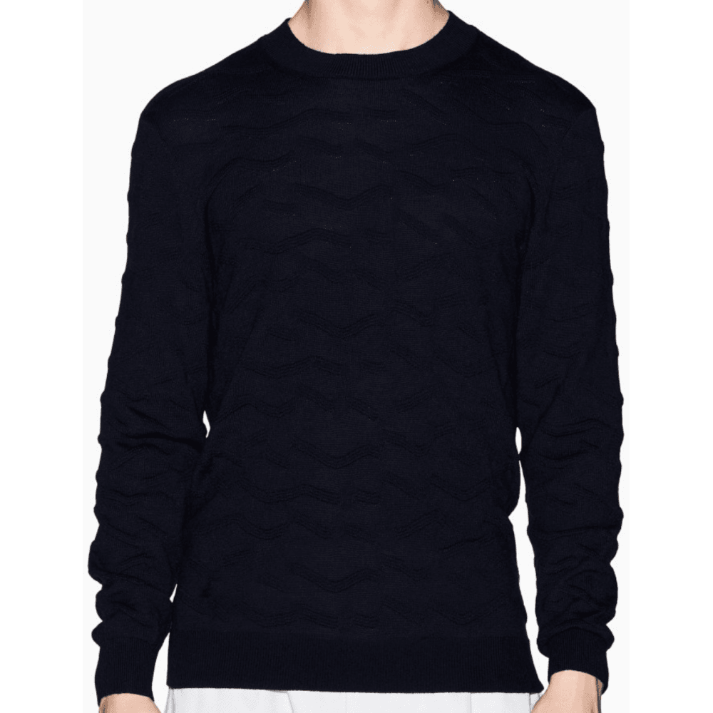 Wave Texture Navy Knitwear Sweater
