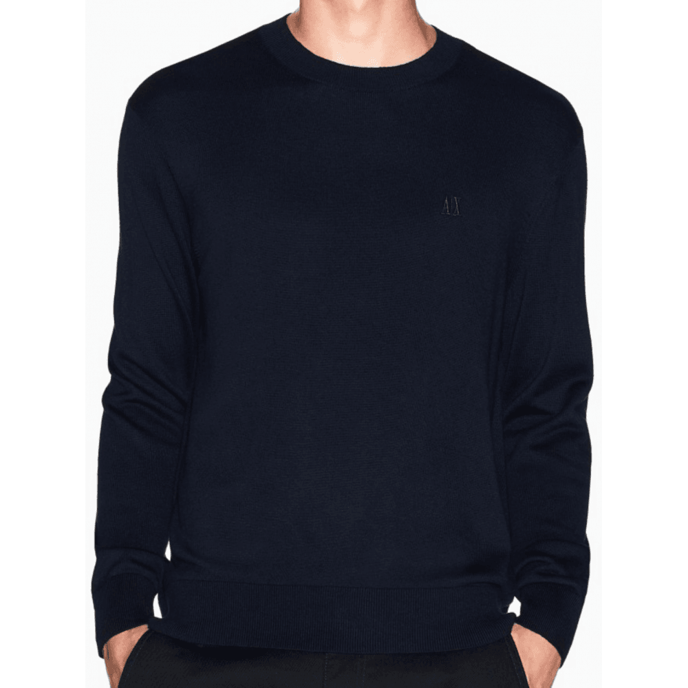 Embroidered Logo Fine Knit Navy Knitwear Jumper