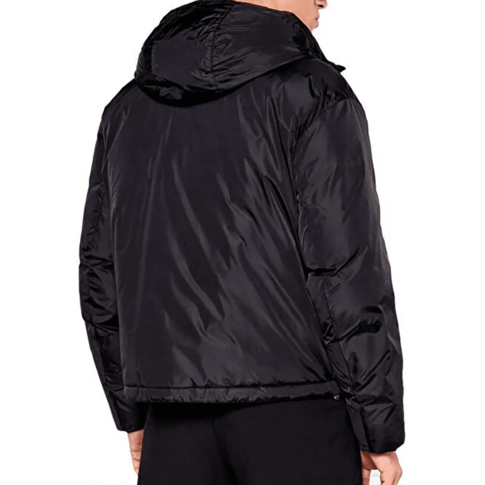 Nylon Zip Up Hooded Black Puffer Jacket