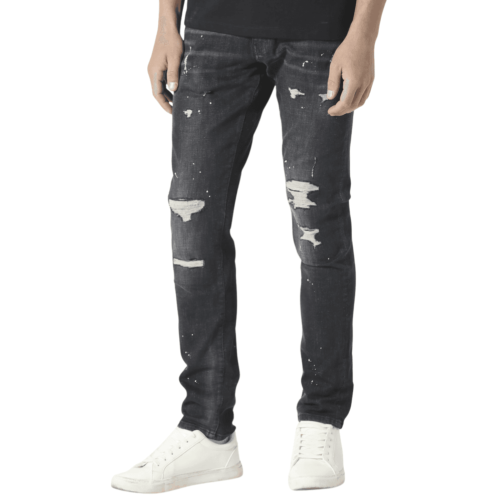 TODD 1059 Slim Fit Black Ripped Jeans