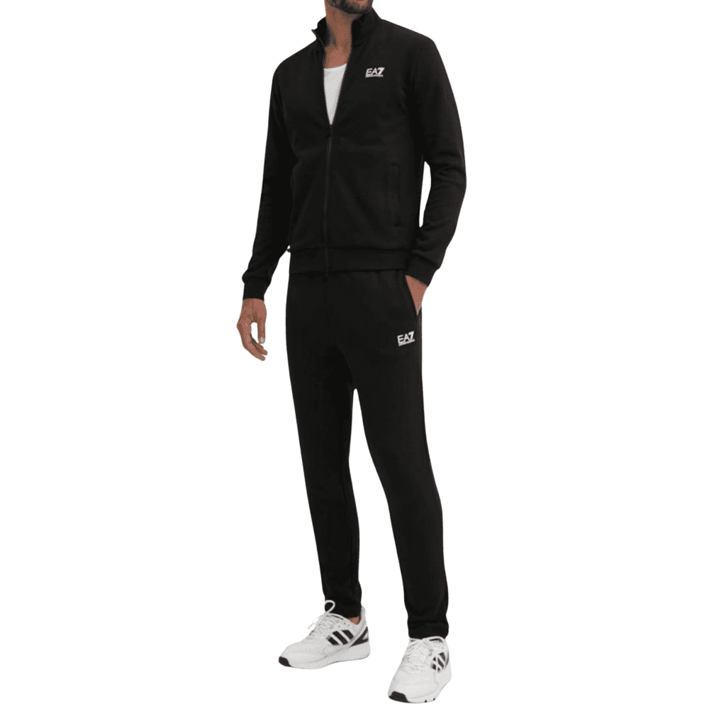 Core ID Open Bottom Black Funnel Neck Cotton Tracksuit