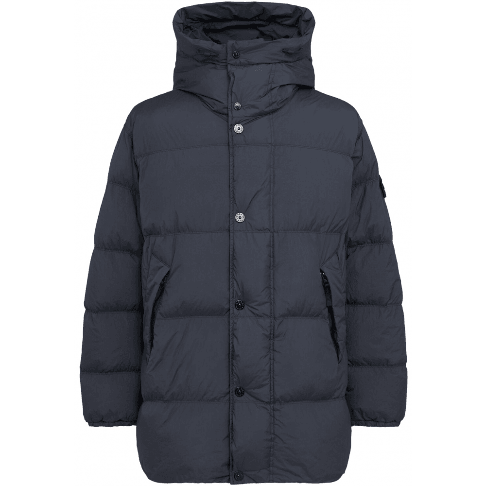 Crinkle Reps Mid Length Navy Puffer Jacket