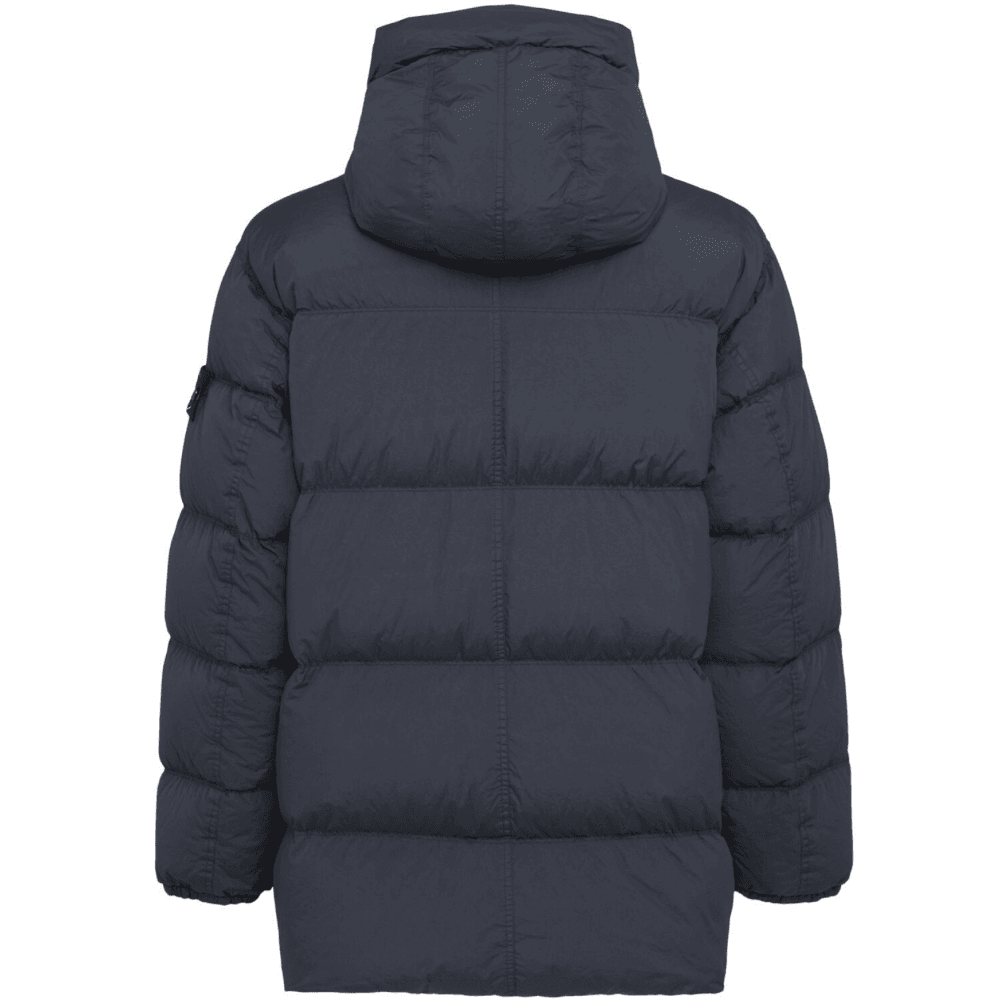 Crinkle Reps Mid Length Navy Puffer Jacket