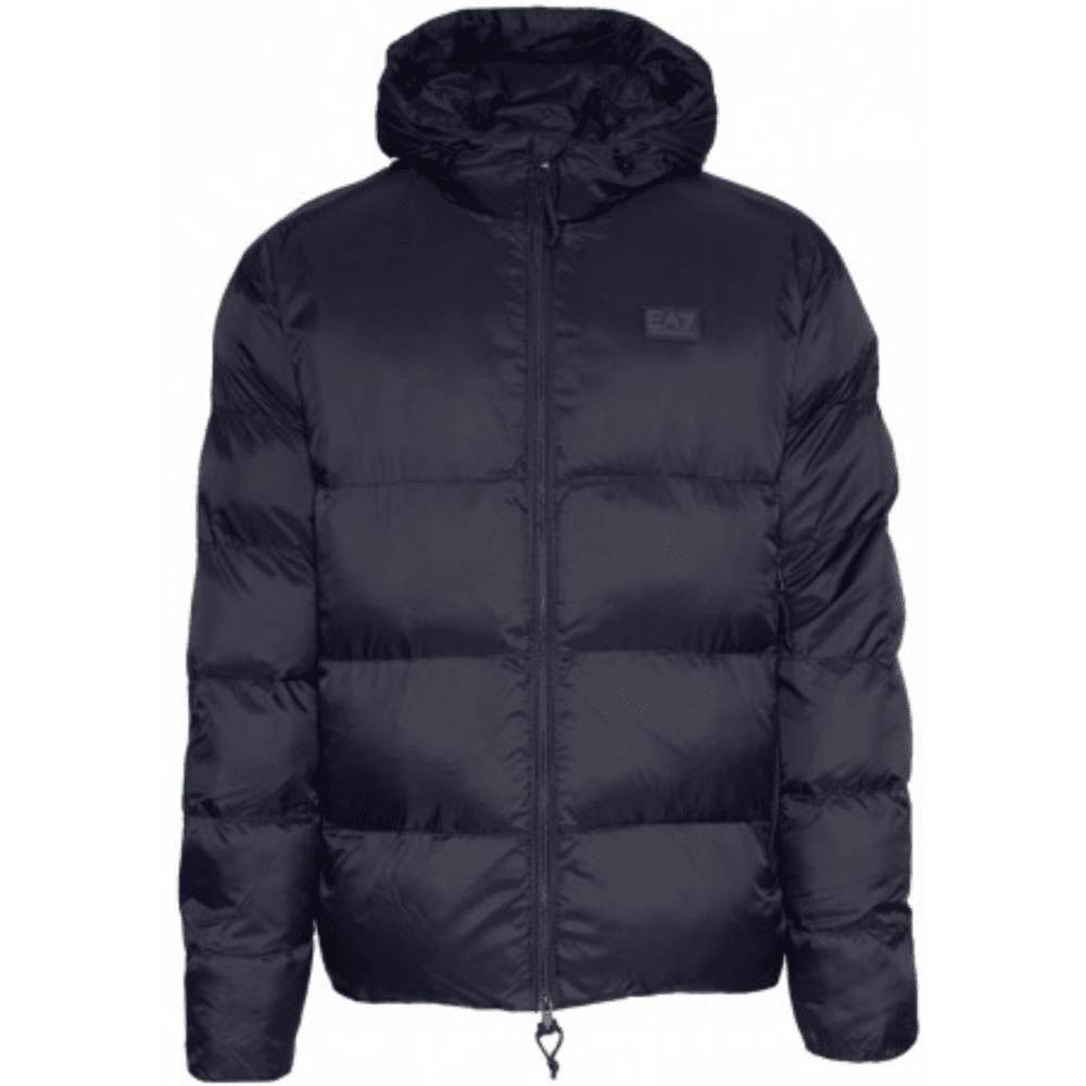 Rear Embroidered Logo Navy Puffer Jacket