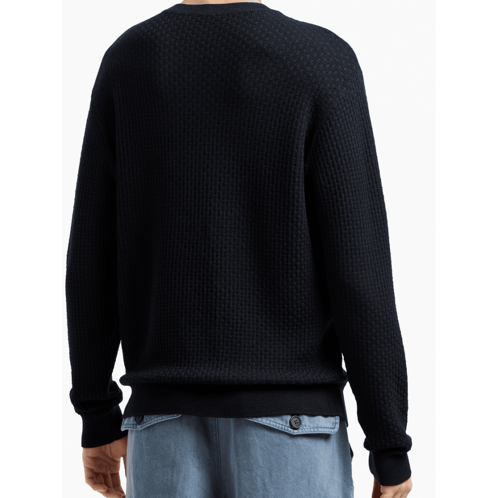 Embossed Pattern Black Knitted Jumper