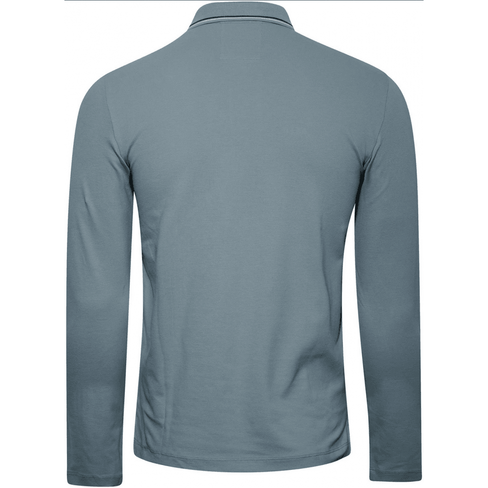 Cotton Striped Collar Light Green Long Sleeve Polo Shirt