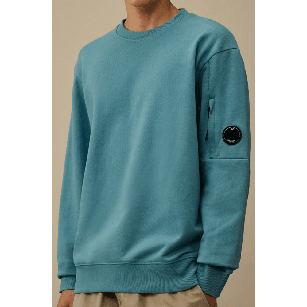 Cotton Lens Logo Crew Neck Turqoise Sweatshirt