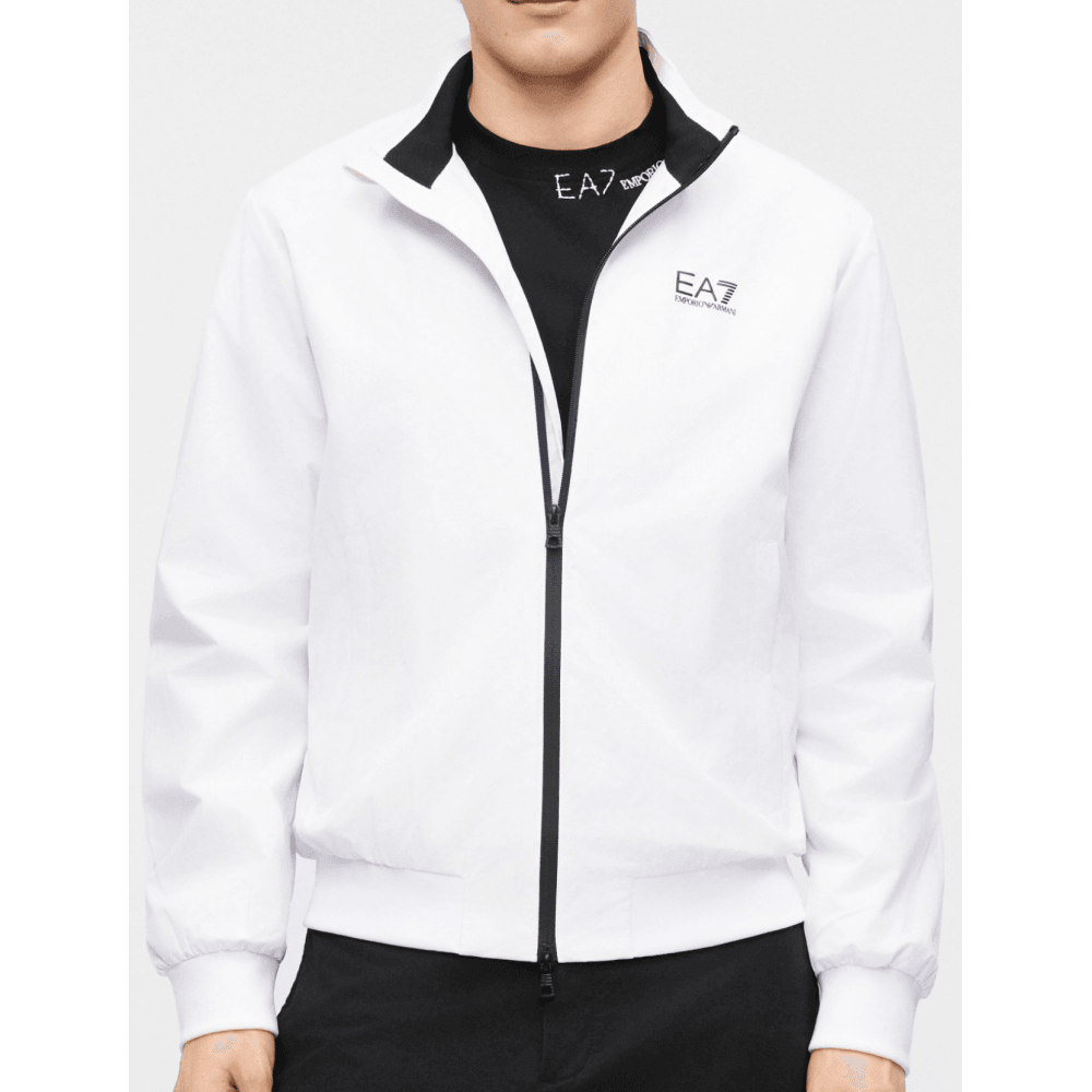 Funnel Neck Zip Up White Jacket